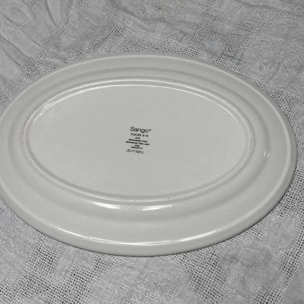 Sango Pisces Fish in Blue Ocean Oval Serving Platter Designed By Sue Zipkin